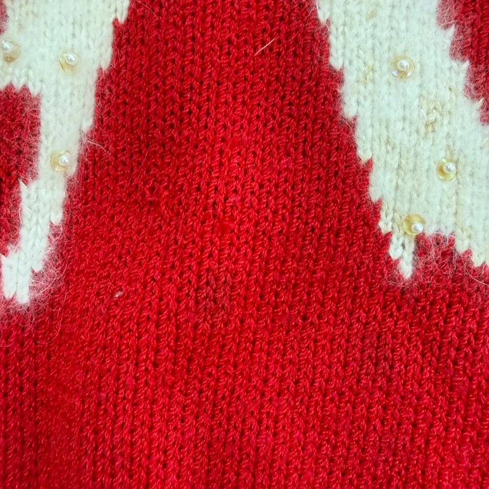 Vintage Christine Red Bow Sweater Angora Pearl Embellished Holiday Christmas M